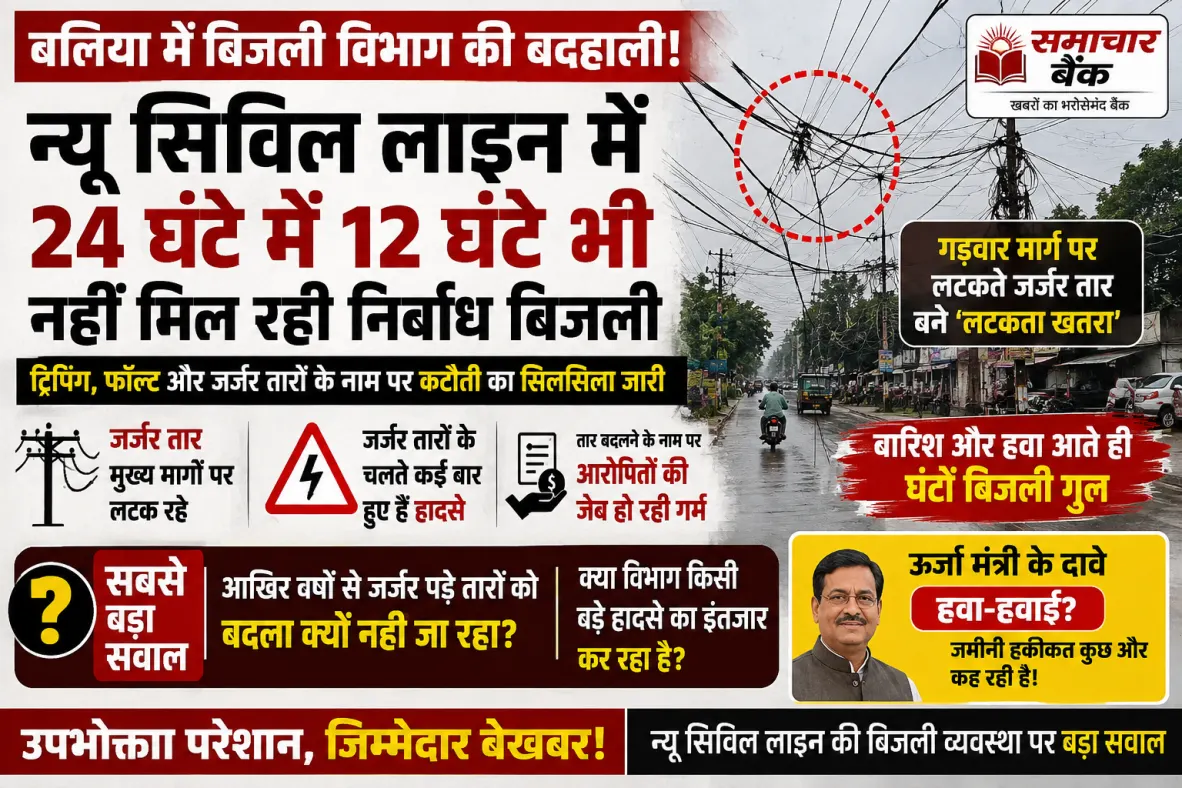 बलिया में बिजली विभाग का ‘कटौती मॉडल’! न्यू सिविल लाइन में 24 घंटे में 12 घंटे भी बिजली नहीं, जर्जर तारों के बीच वसूली के आरोप